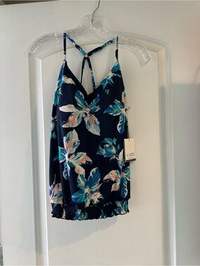 Carve Designs navy blue tankini with mint green logo